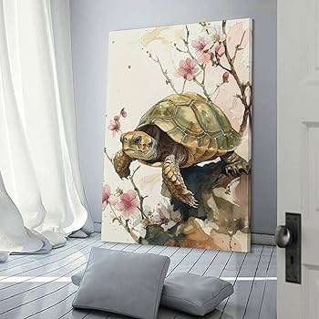 Amazon.co.jp: 絵画 亀と花 アートパネル ポスター 水彩画 動物